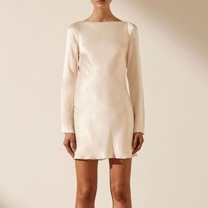 Shona Joy La Lune Long Sleeve Backless Mini Dress in Cream - US 2